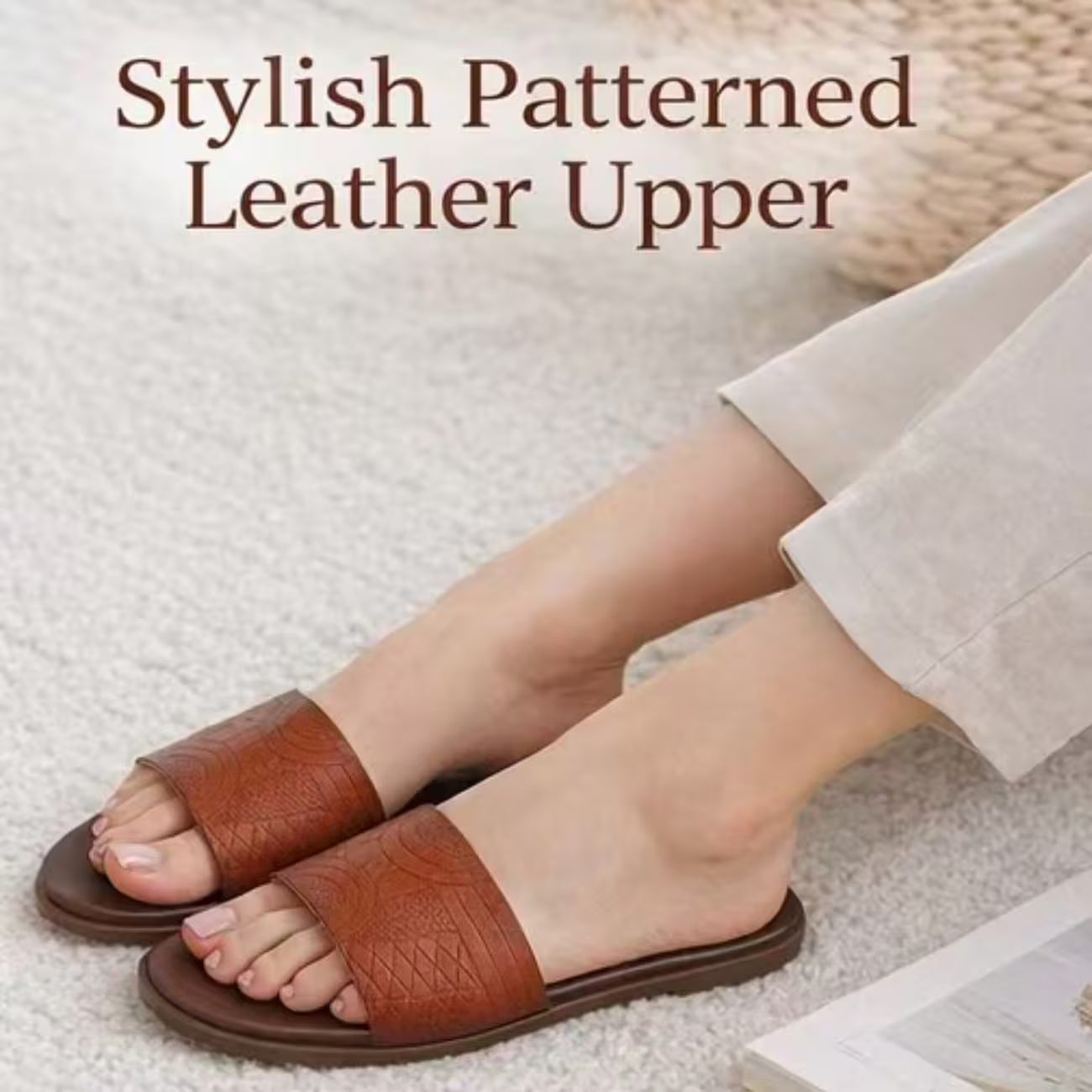 Women’s Square-Toe Geometric Flip Flop Sandals – Cushioned Flat Summer Slides