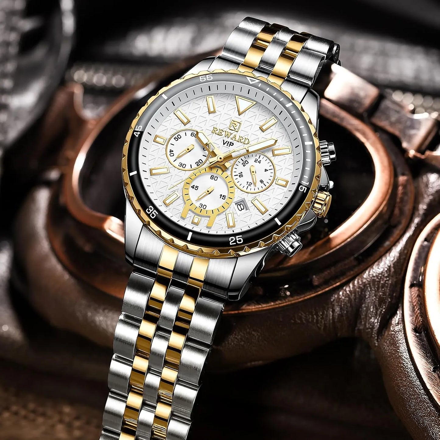 REWARD luxury men's gold and white  wristwatch