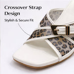 Women's Leopard Print Mule Sandals – Crisscross Straps, Square Toe, High Heel
