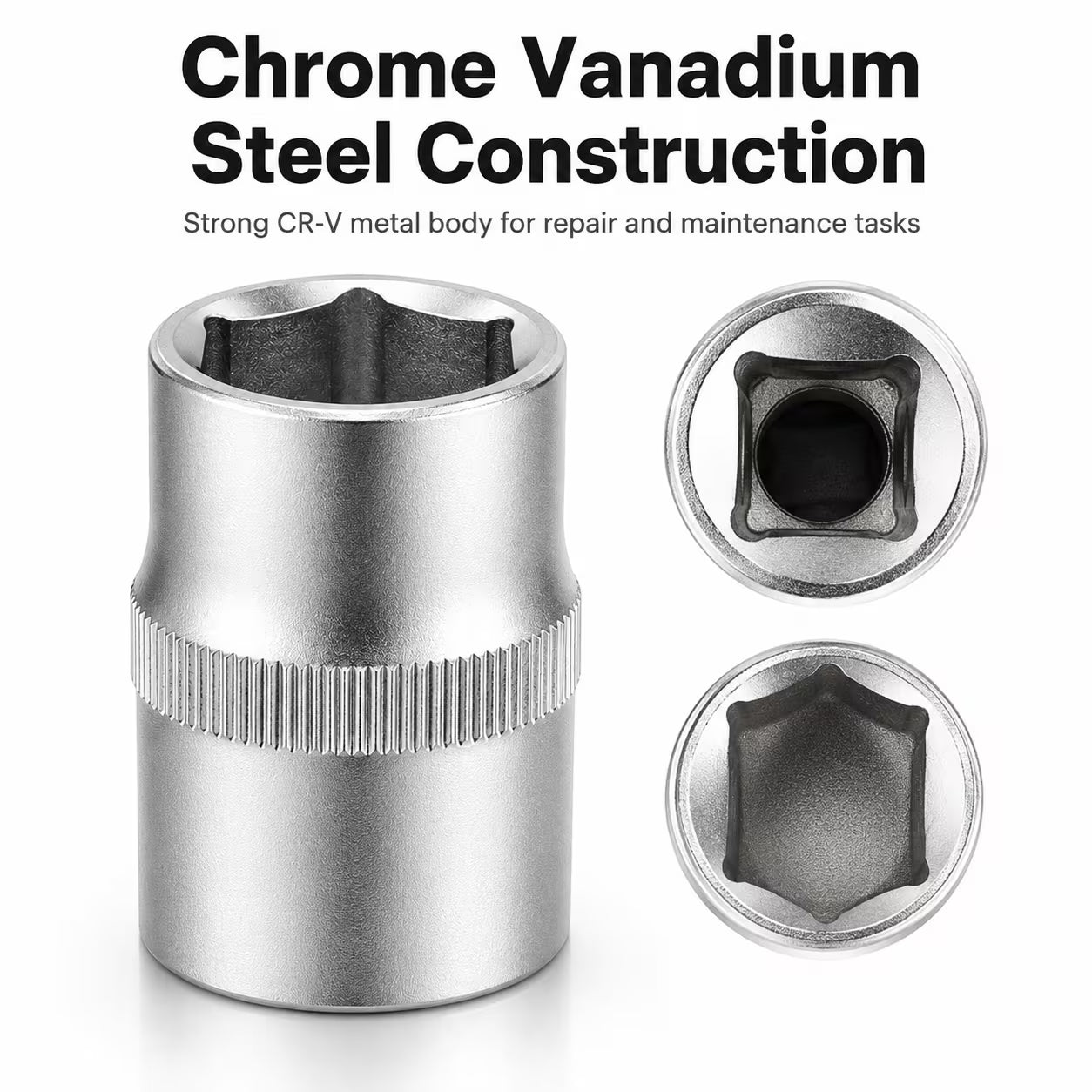 1/2-Inch Socket – Silver, 1/2-Inch Square Drive, 6-Point CR-V Chrome Vanadium Steel Socket for Ratchet, Breaker Bar & Automotive Repair