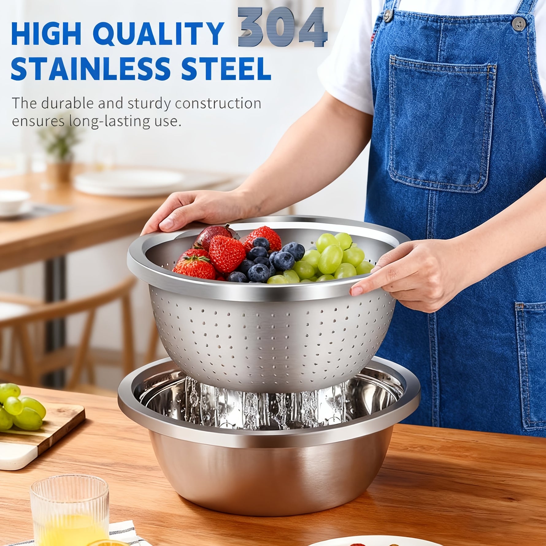 2-Piece Kitchen Colander Set – Draining Baskets & Mesh Sieves for Fruits and Vegetables