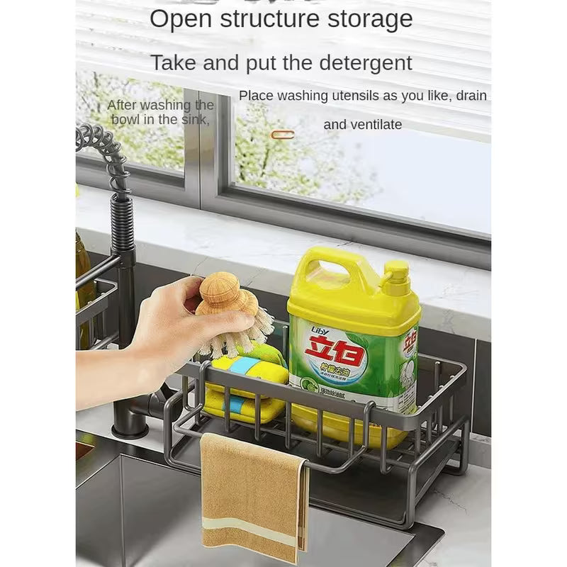 2-Piece Kitchen Sink Sponge Holder – Metal Sink Organizer with Dishcloth Rack