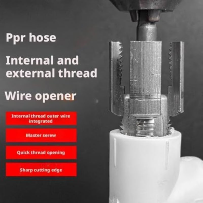 Pipe Thread Cutting Tool - Gray, Electric Drill Compatible PVC Pipe Threader Kit, 1/2" & 3/4" Pipe Thread Maker, Dual Internal & External Threading Tool for PPR, PVC & MPP Garden Water Pipes