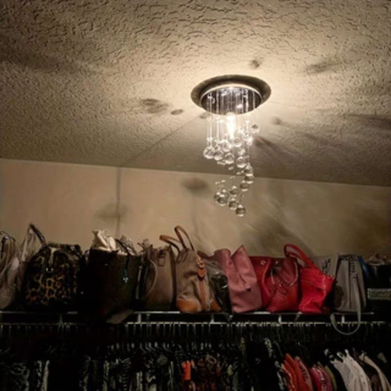 1pc Elegant Crystal Pendant Light - Clear Crystal & Brushed Metal, Modern Semi Flush Mount Ceiling Light, Wired 220-240V, Traditional Chandelier Style, Metal Shade, Suitable for Living Room, Bedroom, Kitchen, Office & Bathroom