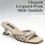 Women's Leopard Print Bow Mules – Square Toe, Metallic Heel, Slip-On Sandals