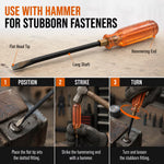 12-Inch Jumbo Flat Head Hammering Screwdriver – Black & Silver, Long Shaft Slotted Screwdriver with Large Grip Handle for Automotive & DIY