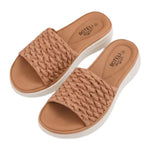 Women’s Ruched Platform Slide Sandals – Open-Toe Wedge Shoes with Braided Straps