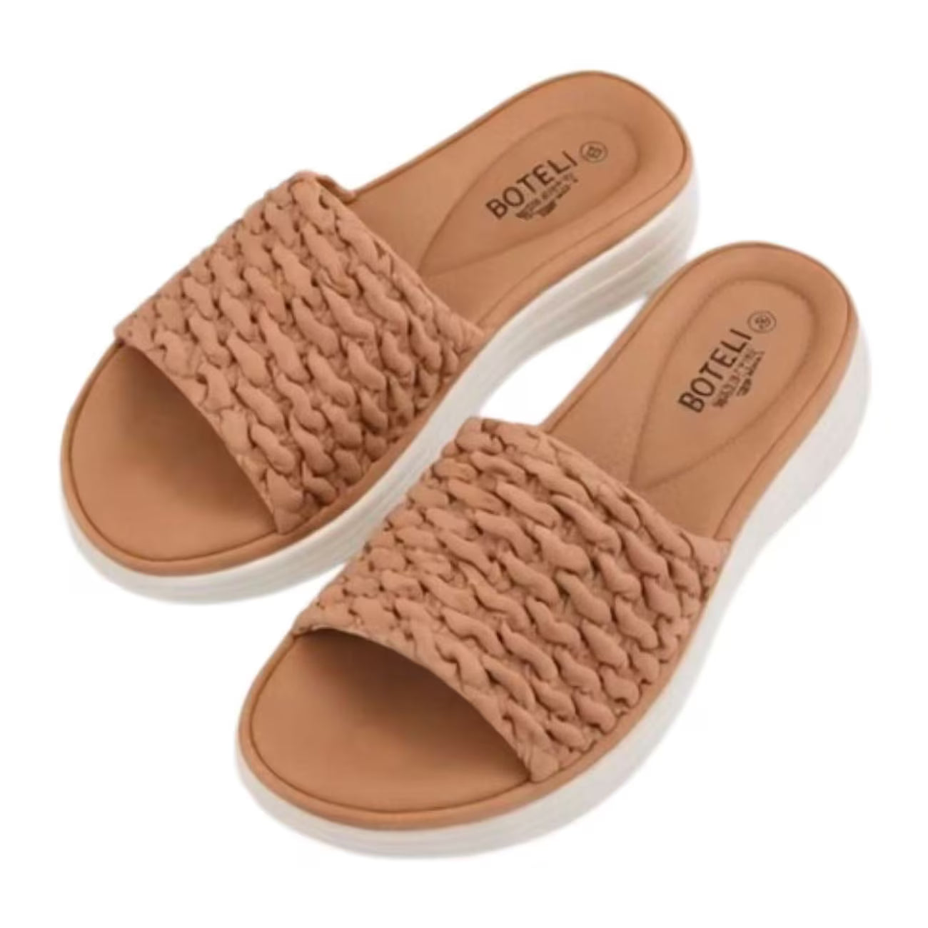 Women’s Ruched Platform Slide Sandals – Open-Toe Wedge Shoes with Braided Straps