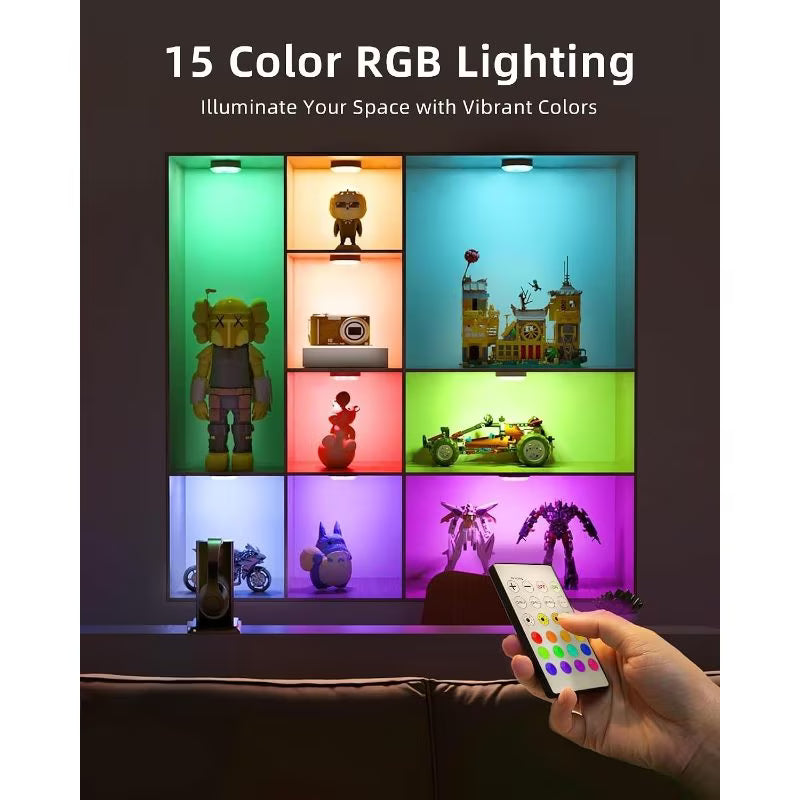 EZVALO RGB Under Cabinet Puck Lights - Black 6-Pack, Rechargeable Motion Sensor Lights, USB Powered LED Cabinet Lights, Remote Control, Dimmable Color-Changing Lighting for Kitchen, Wardrobe & Home