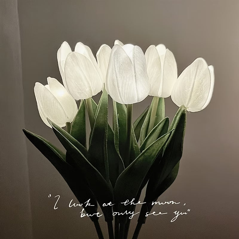 LED Tulip Bouquet Night Light – White, Realistic Floral Design Bedside Lamp with Soft Ambient Glow for Bedroom, Living Room, Romantic Decor & Home