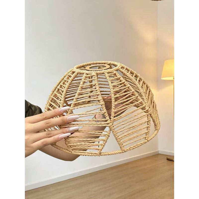 1pc Bohemian Handwoven Light Shade - Half-Circle Clip, Handmade Woven Plastic Dome Replacement Shade, Traditional Pendant Light Cover for Wall & Ceiling Fixtures, Home Decor for Living Room, Bedroom & Dining Room