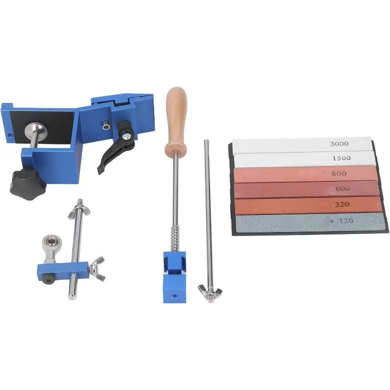 Fixed Angle Knife Sharpener - Blue & Silver, Professional 15 Degree Sharpening System with Speed Clip, 6 Sharpening Stones, Adjustable Knife Sharpening Kit for Home & Kitchen Use