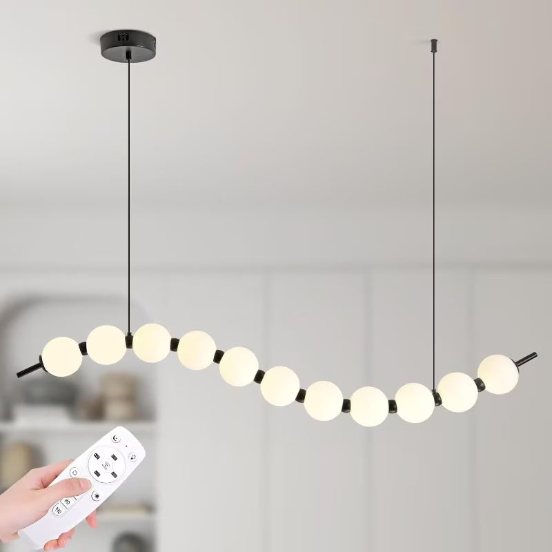 Modern Wave Shape LED Chandelier - Black & White, 18W Acrylic Ball Linear Pendant Light, Adjustable Height, Remote Dimming, 3000K-6000K, Modern Hanging Ceiling Light for Dining Room, Hall & Study