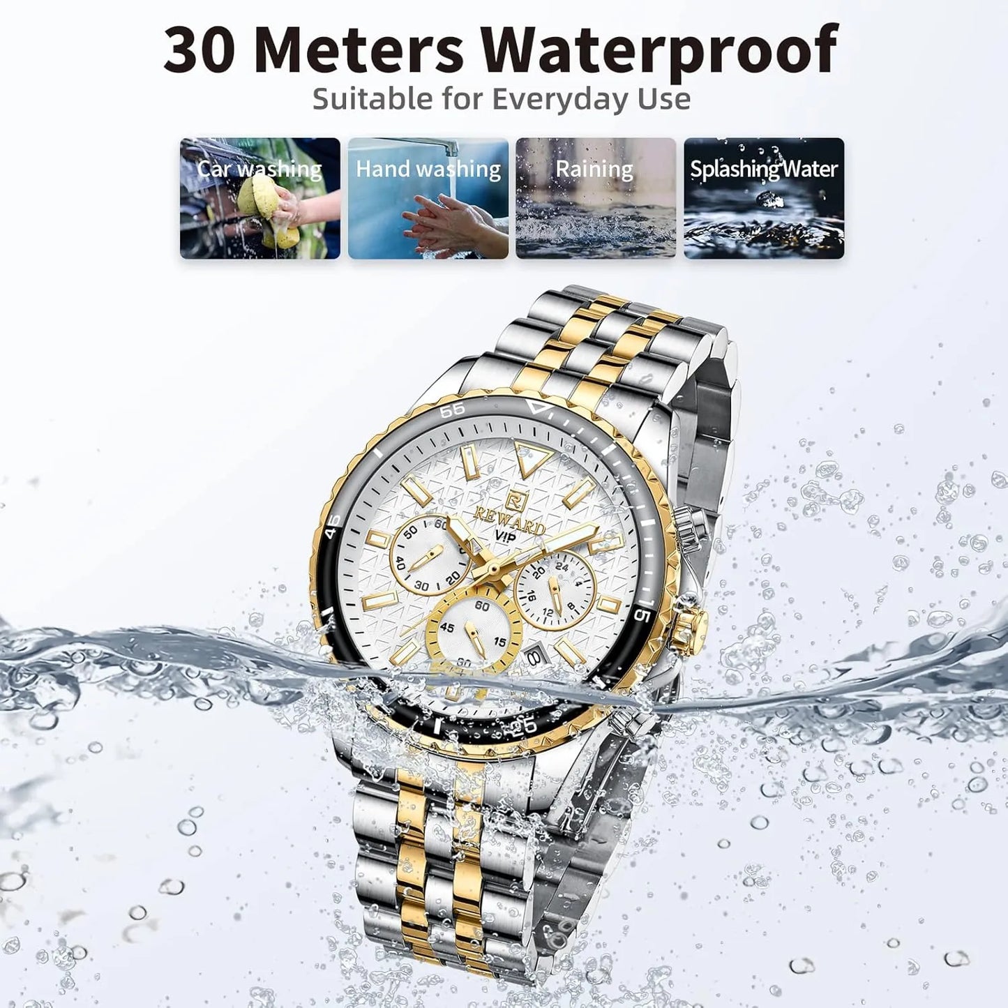 REWARD luxury men's gold and white  wristwatch