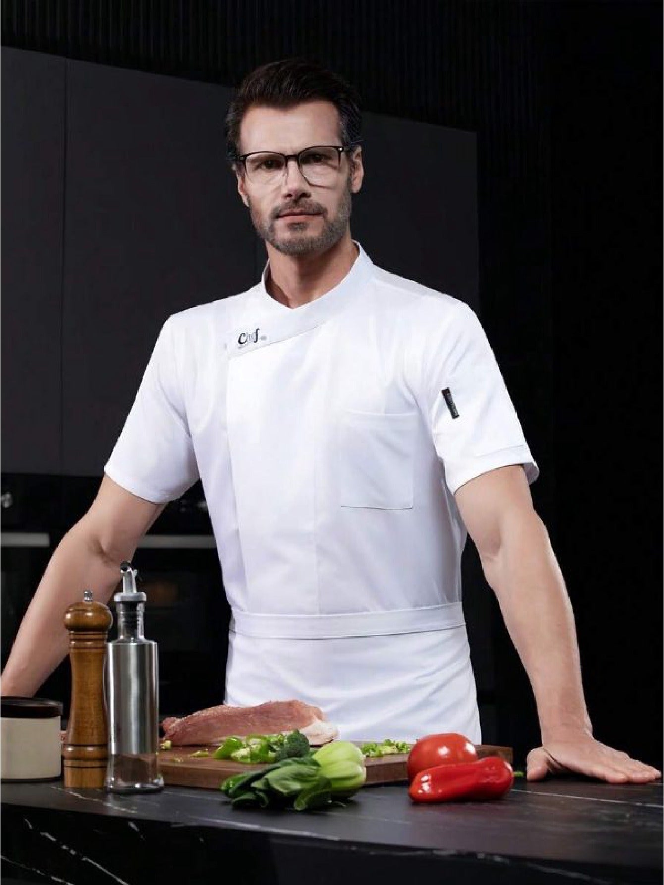 Unisex Short-Sleeve Chef Uniform in Mixed Colors (Size: AE XXS) – Breathable Mesh Back Culinary Jacket with Utility Pockets