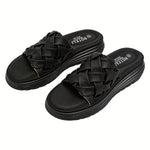 Women’s Braided Basketweave Platform Slides – Open-Toe Wedge Sandals with Cushioned Insole