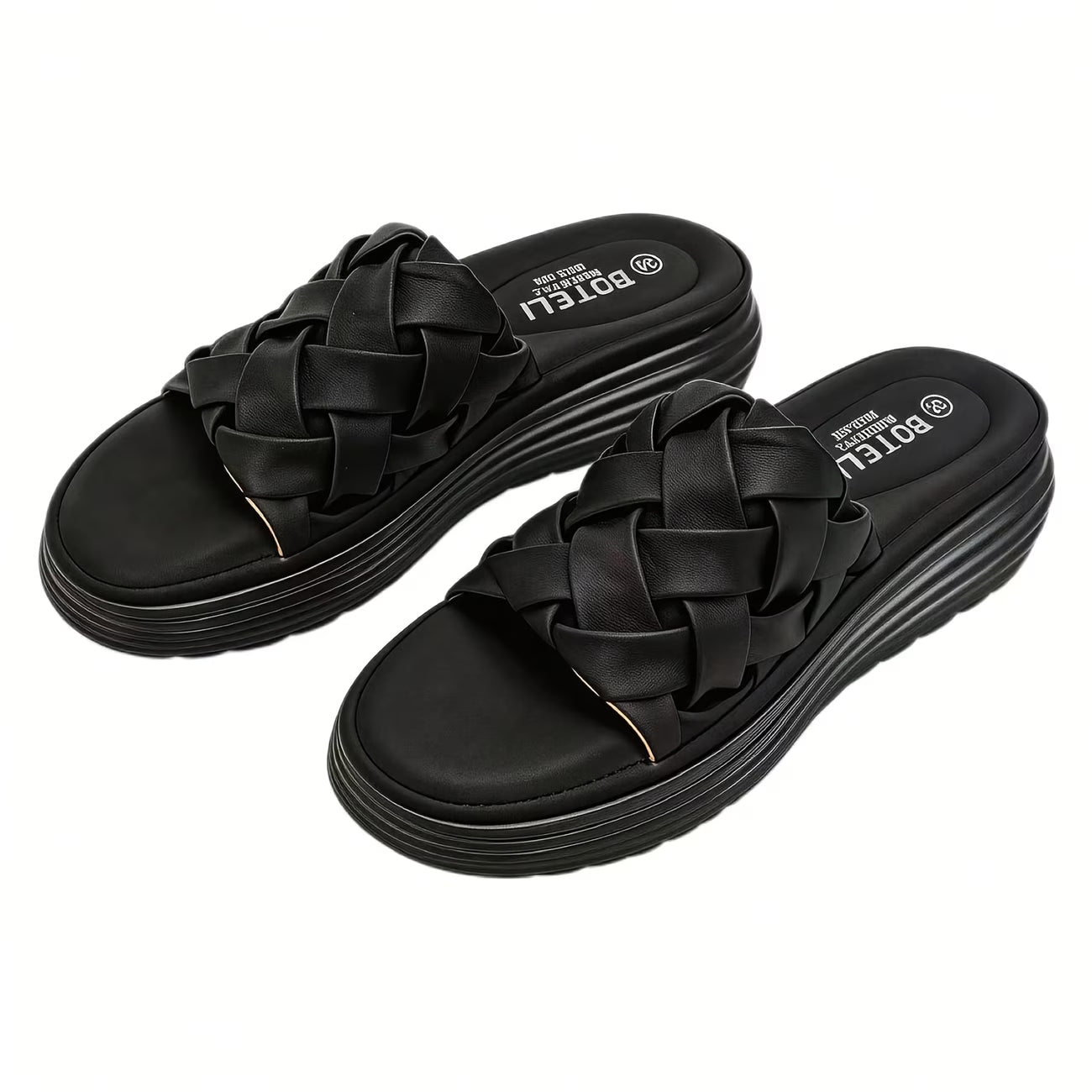 Women’s Braided Basketweave Platform Slides – Open-Toe Wedge Sandals with Cushioned Insole