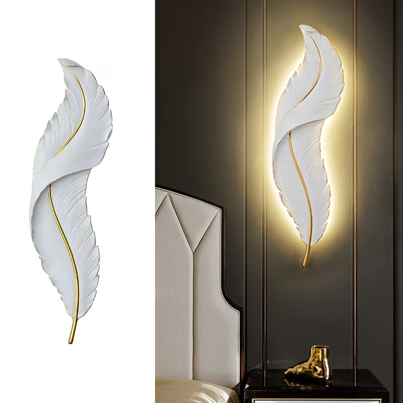 Modern Large Feather LED Wall Light - White, Remote Control, Semi-Recessed Ambient Sconce, Glass Shade, Decorative Wall-Mounted Light Fixture for Entrance Hall, Corridor, Aisle & Home