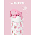 Heart Bow Insulated Water Bottle – 26/40oz Stainless Steel, Straw & Spout Lid