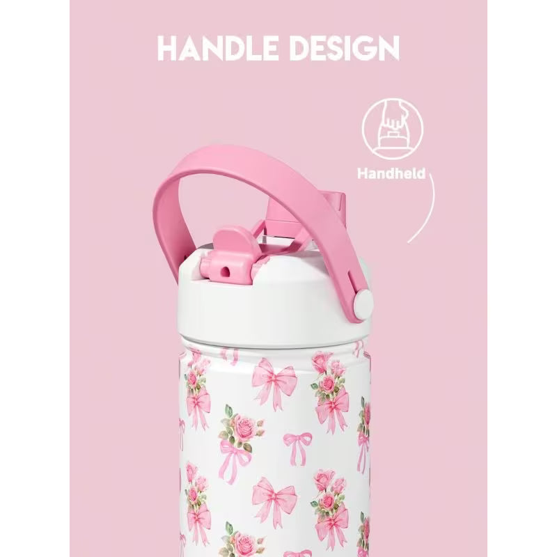 Heart Bow Insulated Water Bottle – 26/40oz Stainless Steel, Straw & Spout Lid