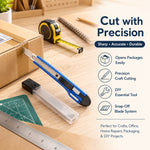 9mm Utility Knife Set – Blue, Automatic Lock Snap-Off Box Cutter, Carbon Steel Blade, 5 Replacement Blades, ABS Handle for Office, Crafts & DIY