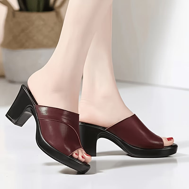 Women's High Heel Slide Sandals – Chunky Heel, Cushioned Sole, Thick Platform