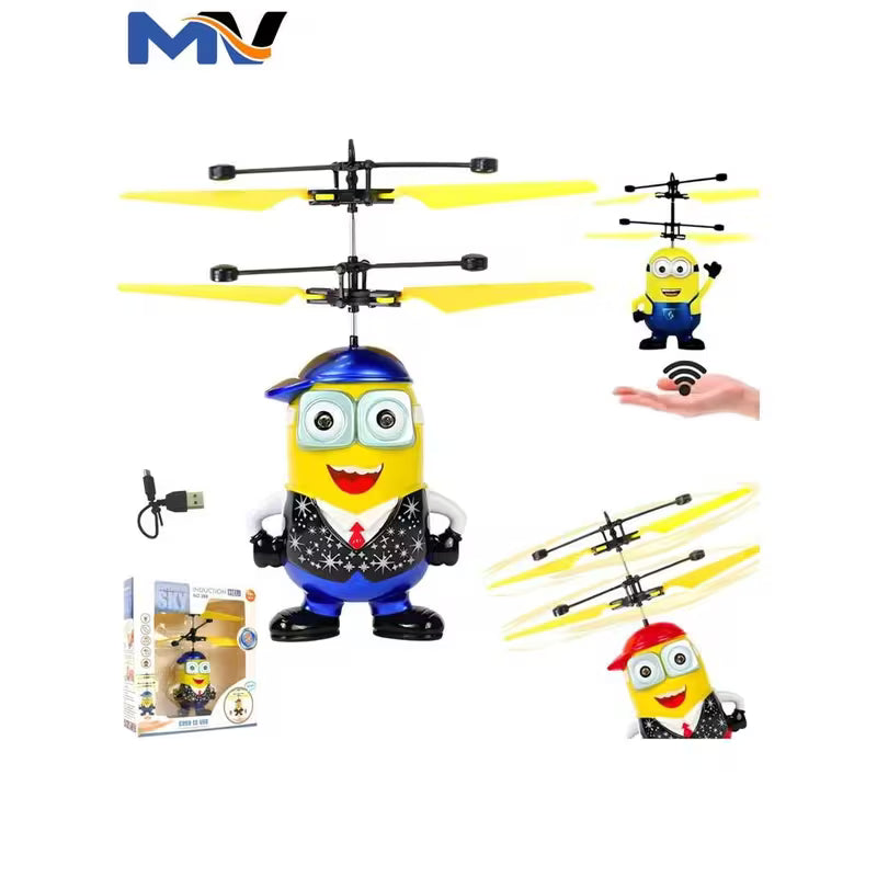 Cartoon Aircraft Hand-Control Flying Helicopter Toy - Multicolor Mini Smart Flying Helicopter with LED Light, Indoor & Outdoor Flying Toy for Kids, Party & Birthday Gift