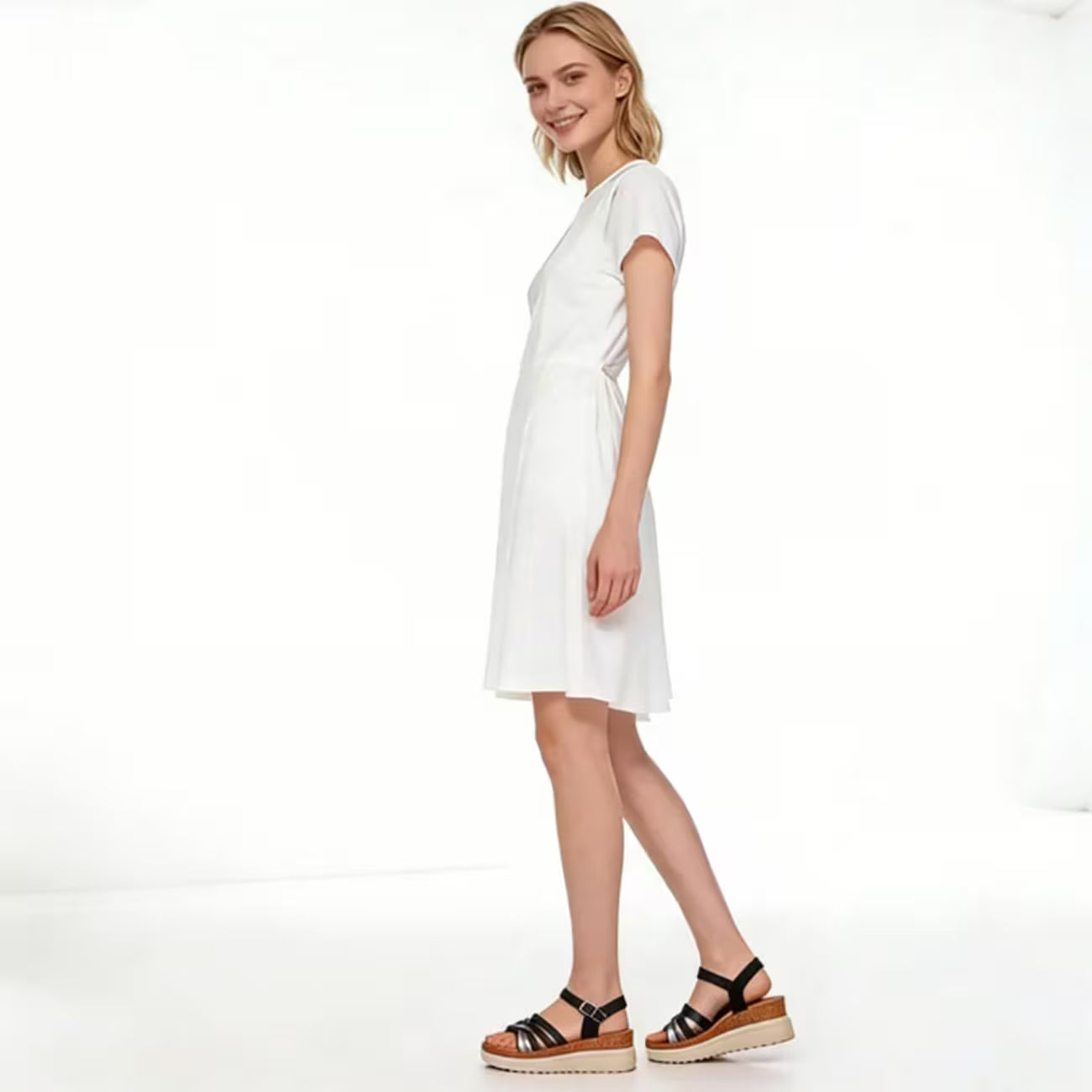 Women’s PU Wedge Sandals – Cross-Strap Adjustable Ankle Shoes with Cork Midsole