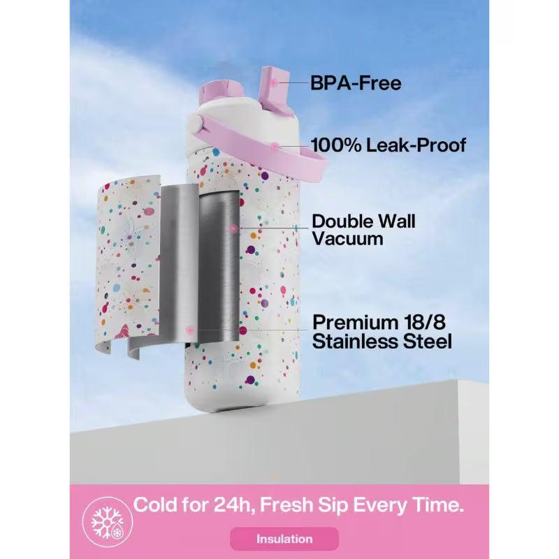 18oz Insulated Water Bottle – Double-Wall Stainless Steel, 2-in-1 Straw & Spout Lid