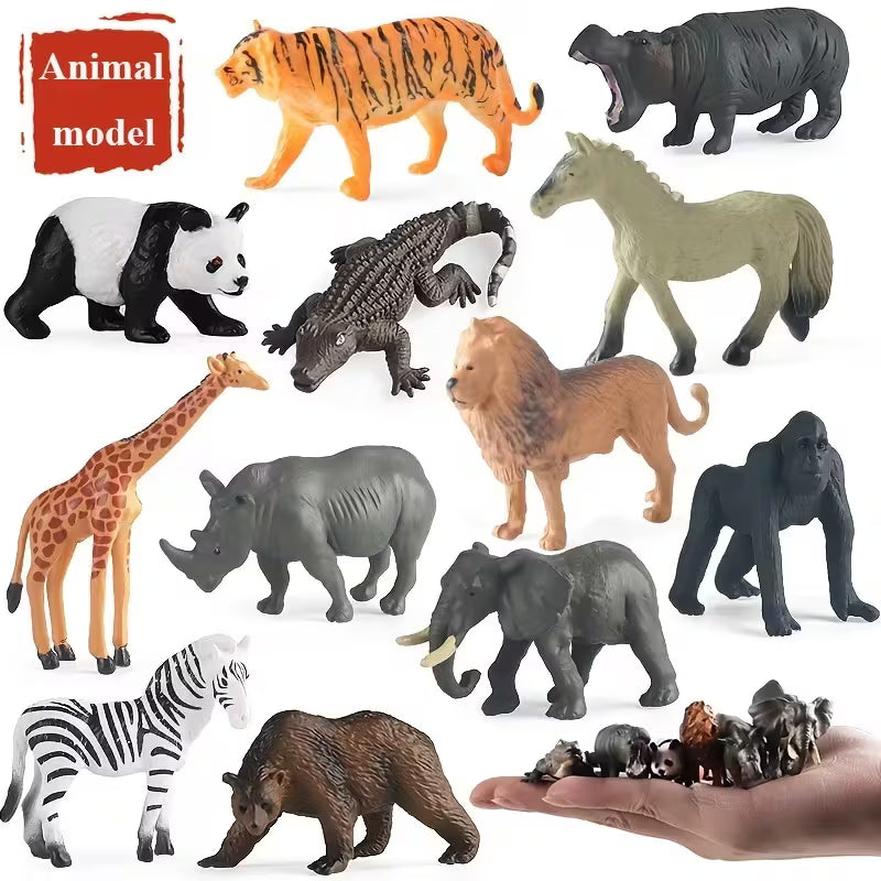Mixed Color 12-Piece Mini Wild Animal Model Toys – Lion, Tiger, Giraffe, Zebra & More Safari Figures