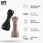 Premium Handcrafted Oceanic Chess Set 38.1 cm - Black Chess Board with 32pcs Pieces & 2 Queens, Luxury Travel Chess Game, Elegant Modern Home Decor, Storage Box Included
