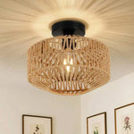 Handwoven Rattan Basket Lamp Shade - Natural Brown, Woven Pendant Light Cover, Traditional Decorative Lampshade, Ambient Lighting Decor for Bedroom, Kitchen, Living Room & Rustic Spaces