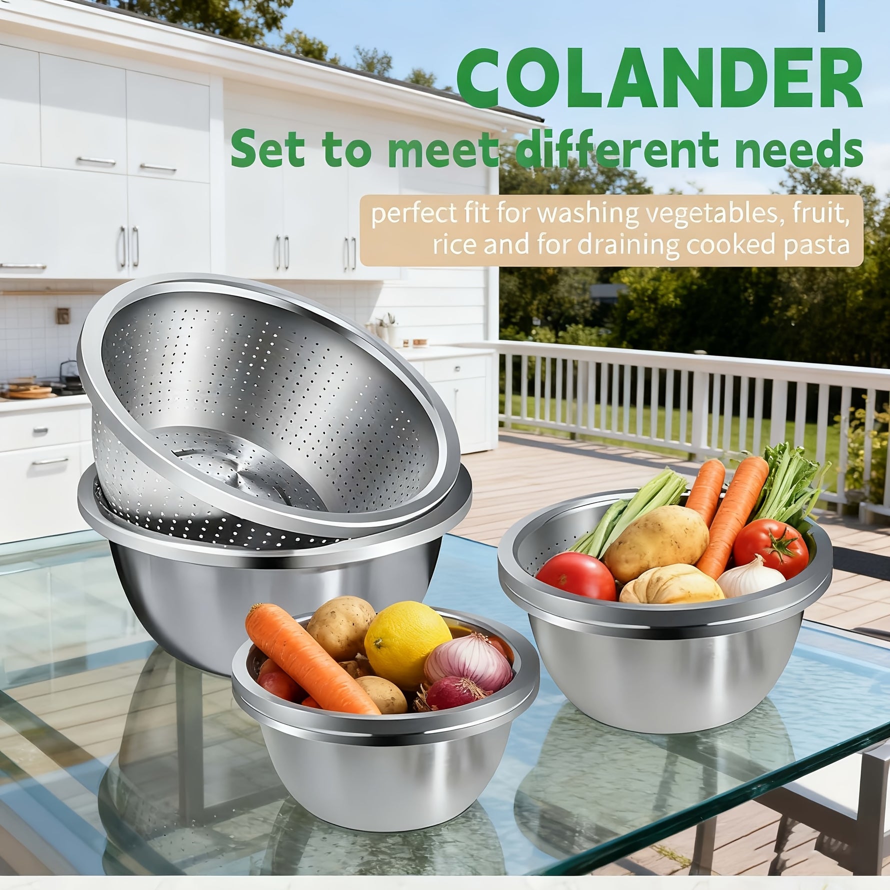 2-Piece Kitchen Colander Set – Draining Baskets & Mesh Sieves for Fruits and Vegetables