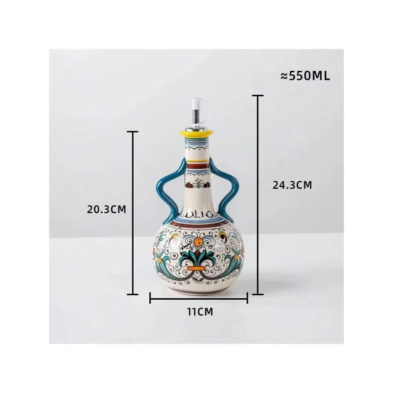Ceramic Olive Oil & Vinegar Dispenser – Decorative Round Kitchen Bottle