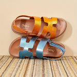 Women’s French Woven Color-Block Slide Sandals – Single-Strap Summer Beach Shoes