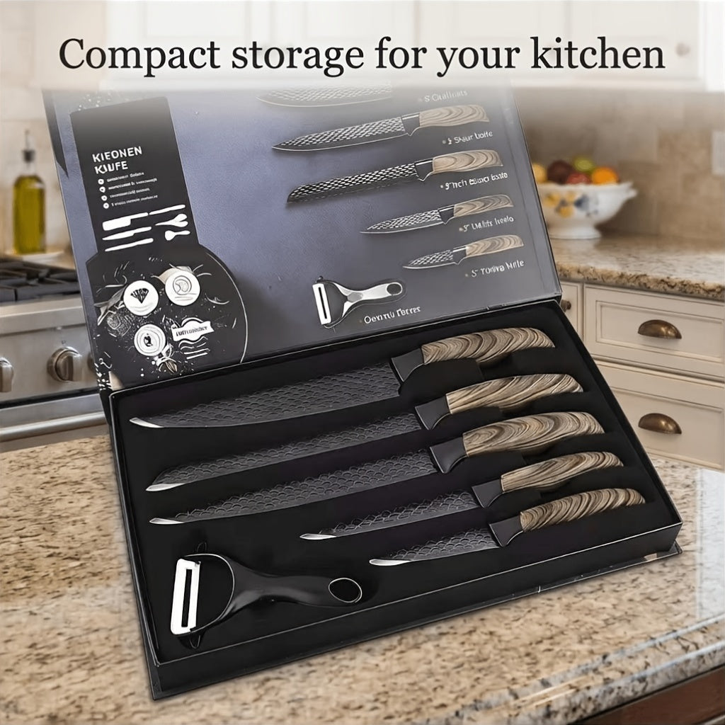 6-Piece Kitchen Knife Set – Sharp Chef Knives with Ergonomic Handles & Gift Box