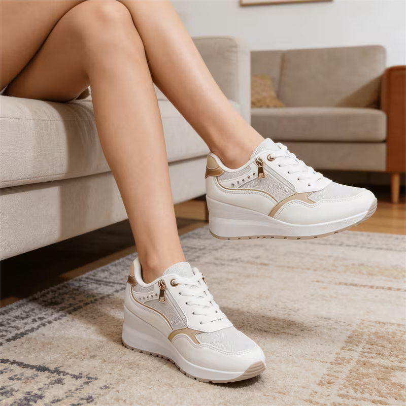 Women's Sequin Sneakers – Side Zipper, Thick Sole, Height-Increasing Casual Sports Shoes