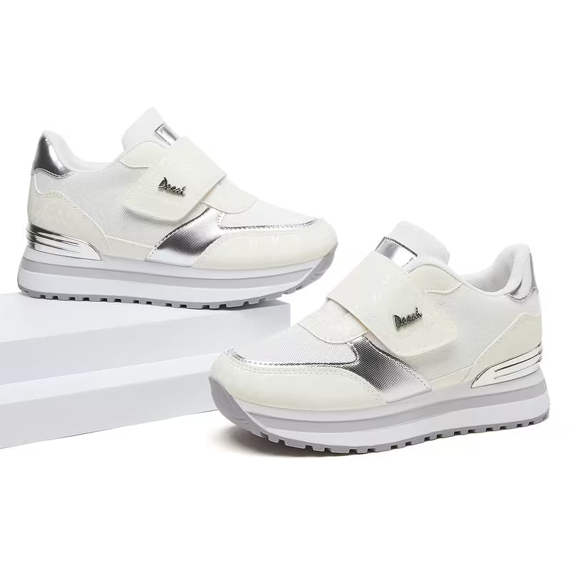 Women's Platform Sneakers – Thick Sole, Height-Increasing, Magic Tape Closure, Breathable