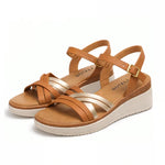 Women’s PU Wedge Sandals – Cross-Strap Adjustable Ankle Shoes with Cork Midsole