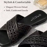 Women’s Crisscross Braided Square-Toe Sandals – Lightweight Summer Beach Shoes