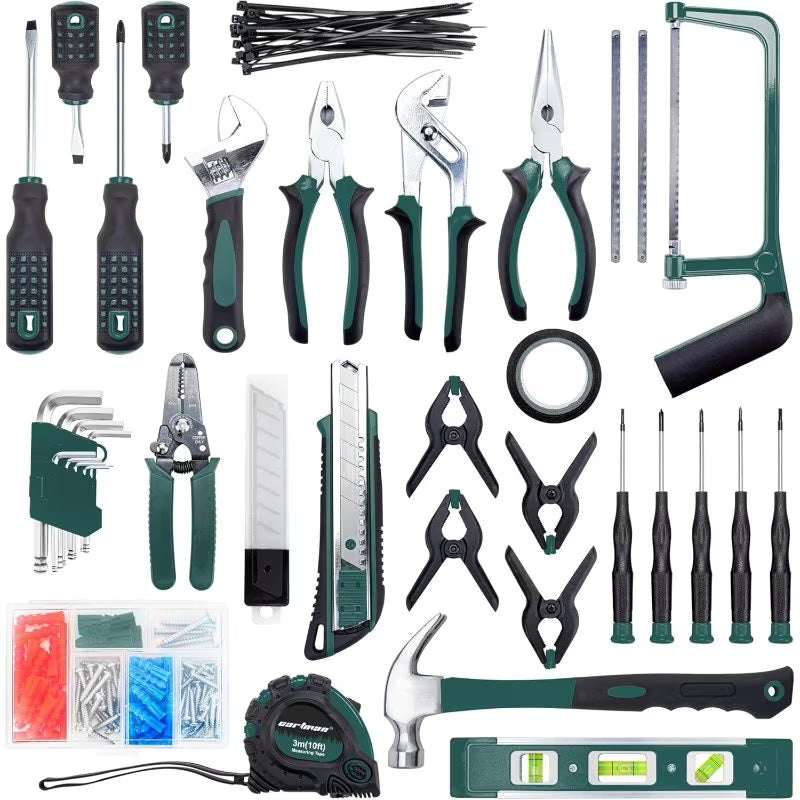 238pcs Home & Auto Tool Kit – Green, Complete Hand Tool Set with Storage Box, Wrenches, Sockets & Accessories for Garage, Home Repair & DIY Projects