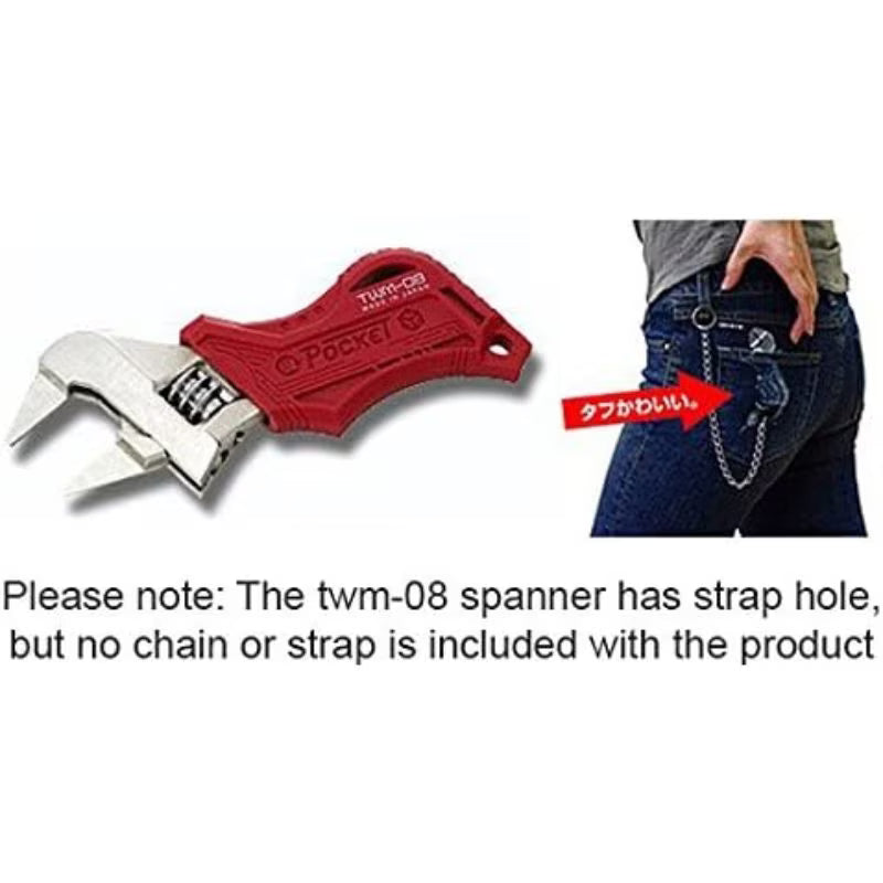 ENGINEER Adjustable Spanner - Red & Silver, Stubby Type with 2mm Thin Jaws, TWM-08, Compact Adjustable Wrench for Plumbing, Automotive, Mechanical & DIY Repairs