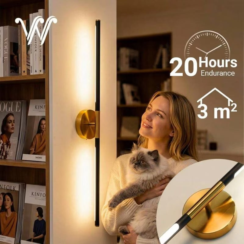 1pc Battery Powered Dimmable Wireless LED Wall Light - Black & Golden, 80cm Magnetic Wall Lamp, Type-C Rechargeable, Modern Wall Mounted Light for Bedroom, Study, Living Room & Staircase