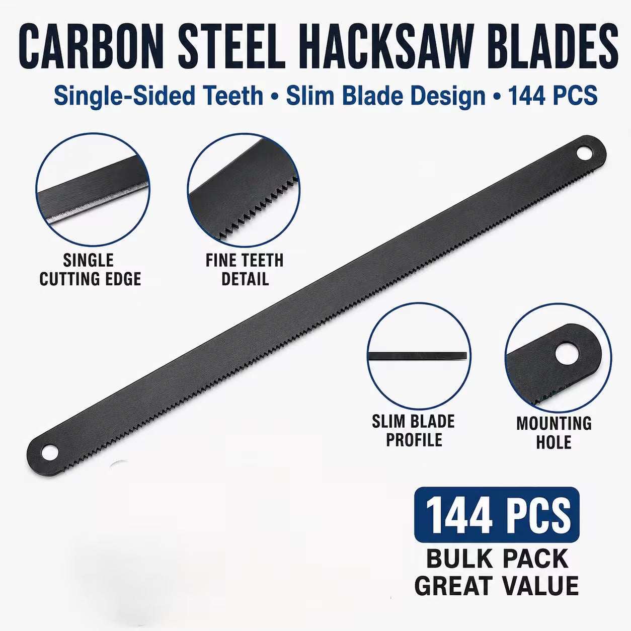 12-Inch Carbon Steel Hacksaw Blade – Black, 300mm Replacement Blade, 24 TPI Metal Cutting Blade for DIY & Workshop