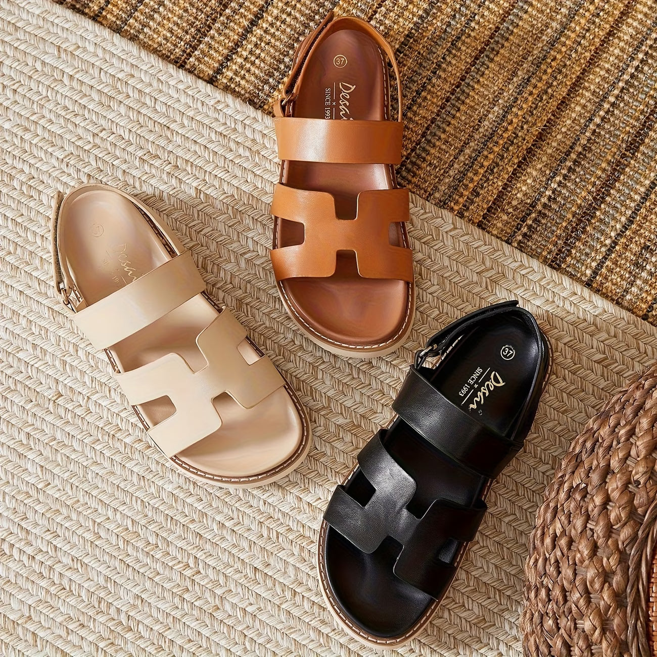Women’s Bohemian Height-Increasing Sandals – Mid-Heel Hook-and-Loop Beach Shoes