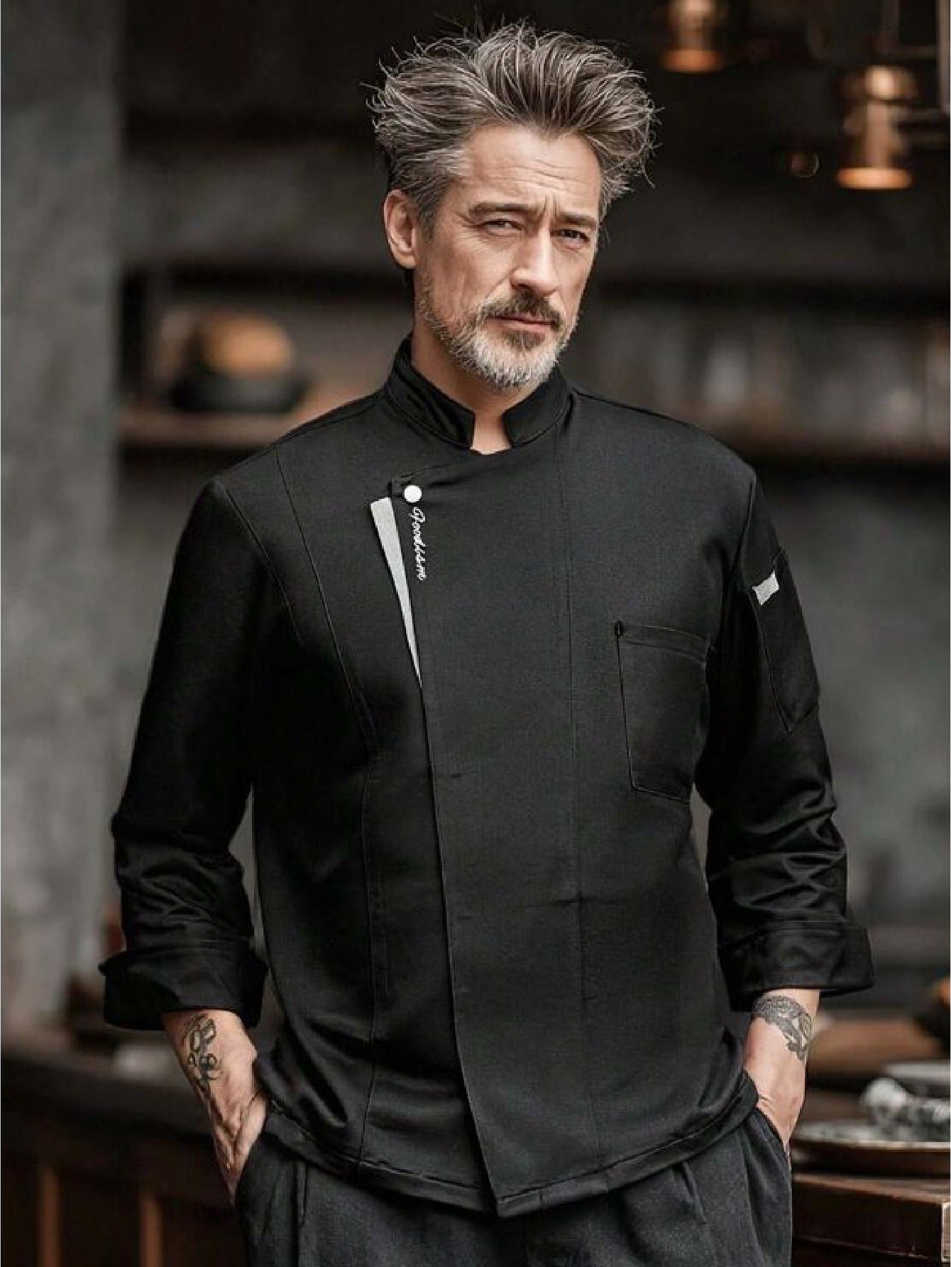 Unisex Long-Sleeve Chef Uniform in Black (Size: AE XXS) – Durable Anti-Pilling Machine-Washable Culinary Workwear