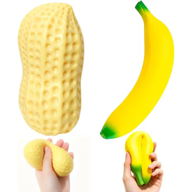 Mixed Color Peanut & Banana Squishy Set – 2pcs Realistic Slow-Rising Fruit Stress Balls