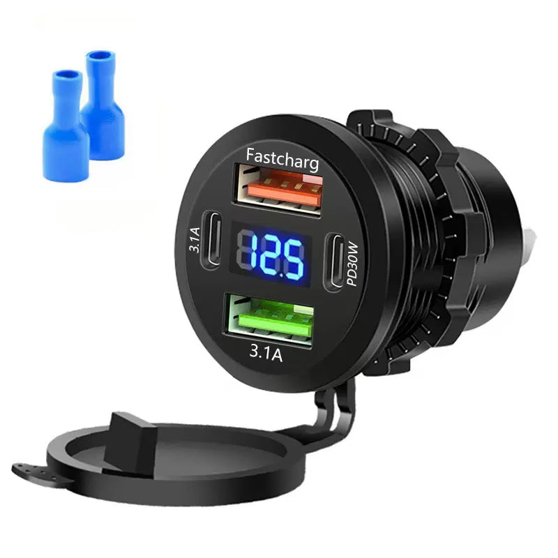 100W 4-Port Car Charger 12V-24V Dual PD Fast Charging with Digital Display
