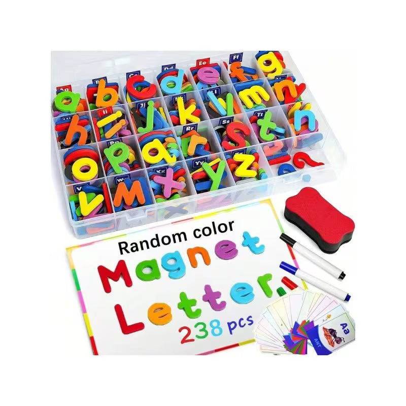 Multicolor 238-Piece Big & Small Foam ABC Letter Magnets Set – Educational Fridge Toys with Magnetic Board & Storage Box