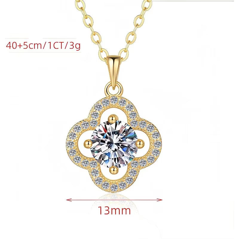 Four-Leaf Clover S925 Sterling Silver Necklace – Lucky Clover Pendant with 2K D-Color Finish